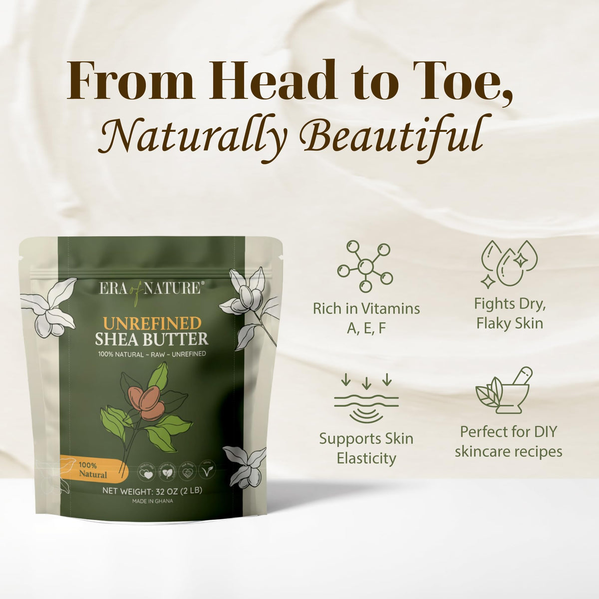 era of nature open tub revealing raw shea butter texture and richness