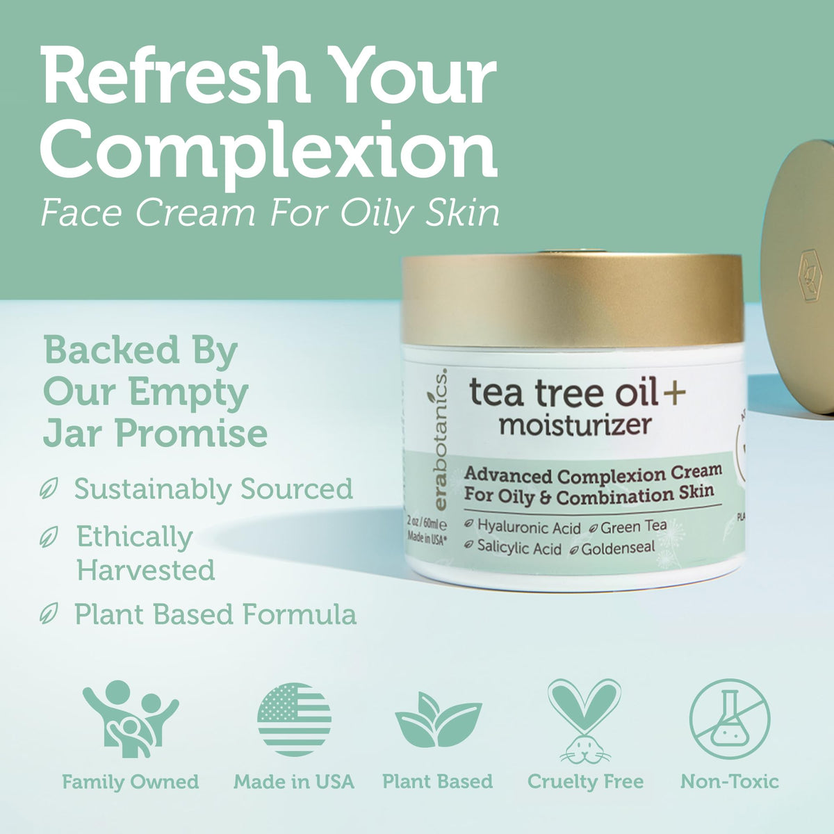 Era Organics on bathroom vanity styled in a skincare routine for everyday use