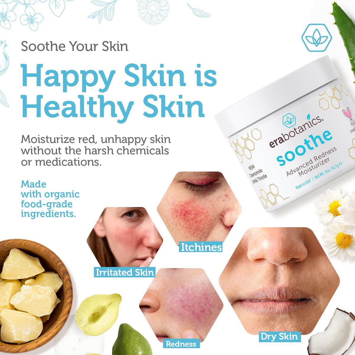 Era Organics Manuka honey and MSM ingredient focus illustrating soothing support