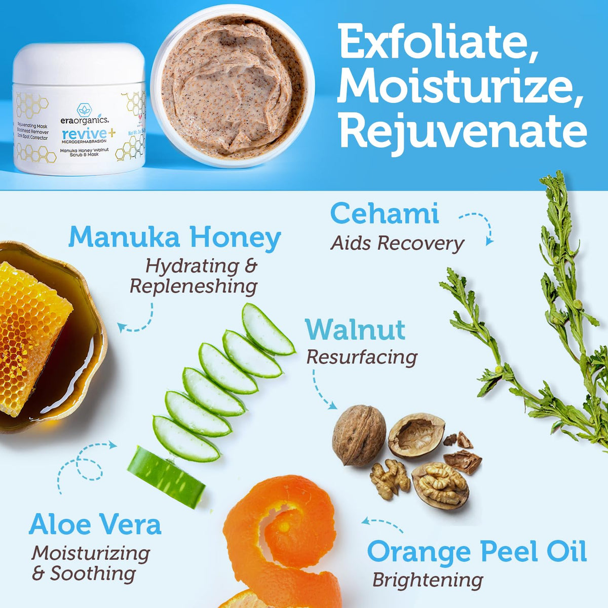 Era Organics scrub texture close-up revealing gentle exfoliating particles