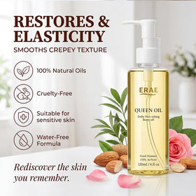 ERAE applying oil to arm for smoother, hydrated-looking skin