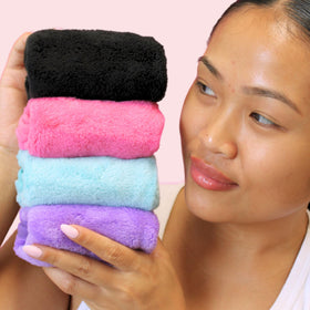 ERASE YOUR FACE wet cloth demonstration highlighting easy water-activated cleansing benefit