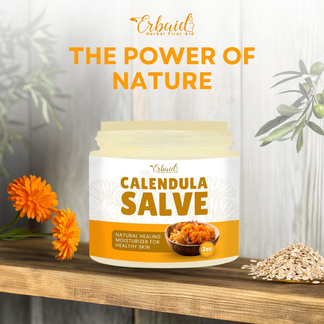 Erbaid calendula jar beside a coin indicating compact travel-friendly benefit