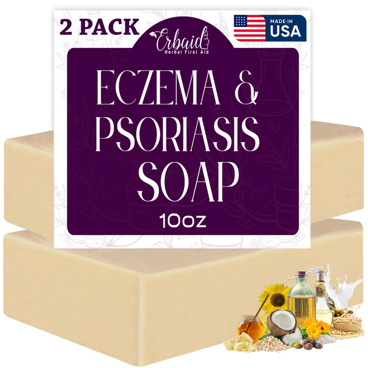 Erbaid soap front packaging showing label and soothing benefits