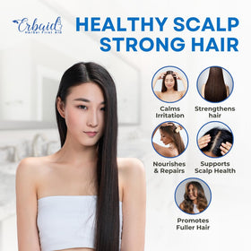 Erbaid before and after hair photos showing reduced flaking