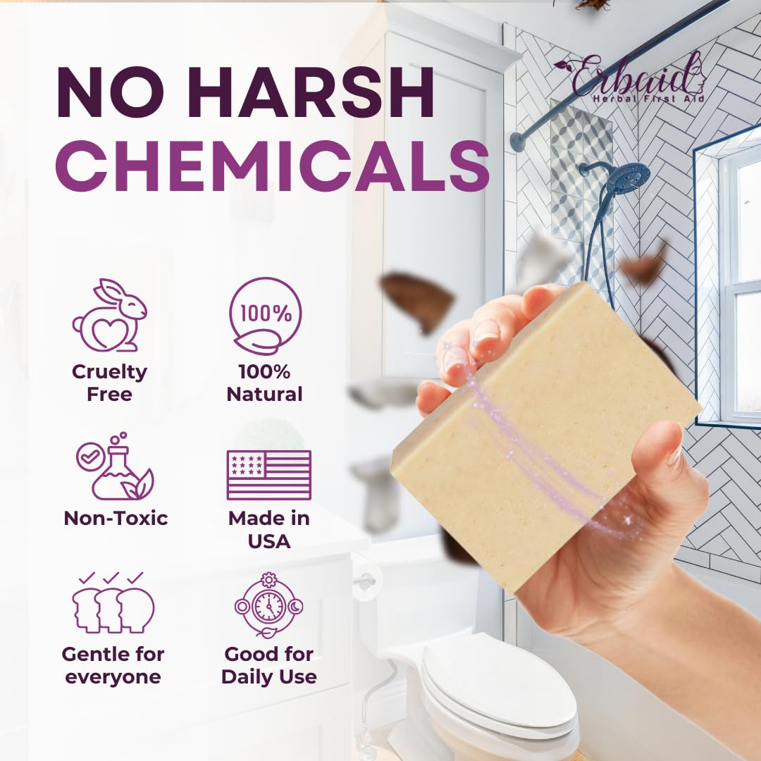 Erbaid soap held in hand to show size and easy handling