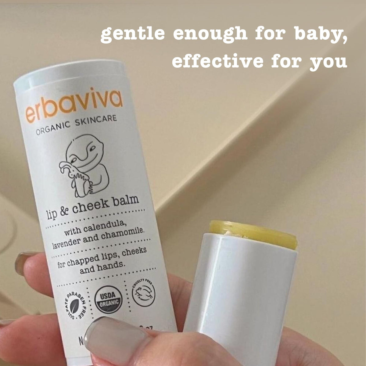 Erbaviva parent applying balm outdoors showing protection during playtime