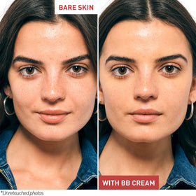 Erborian BB Cream Doré applied on model demonstrating pore-blurring natural finish benefit