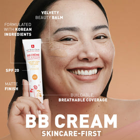 Close-up texture of Erborian BB Cream Clair showing velvety matte formula and blendability benefit