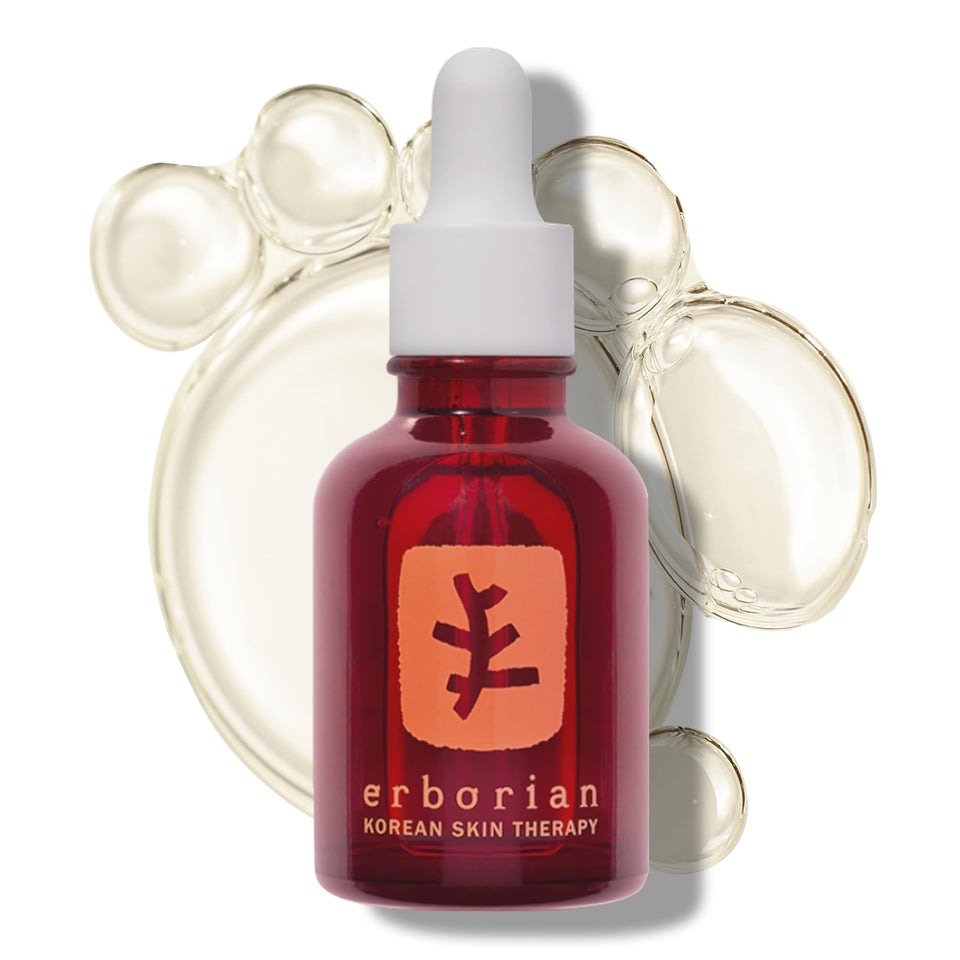 Erborian bottle front showing Skin Therapy branding and sleek design benefit: clear product identity