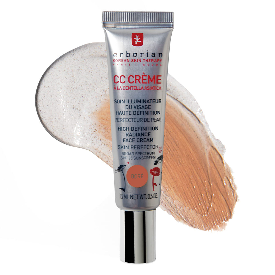 Erborian CC Cream Doré front packaging shows compact travel-friendly tube and SPF