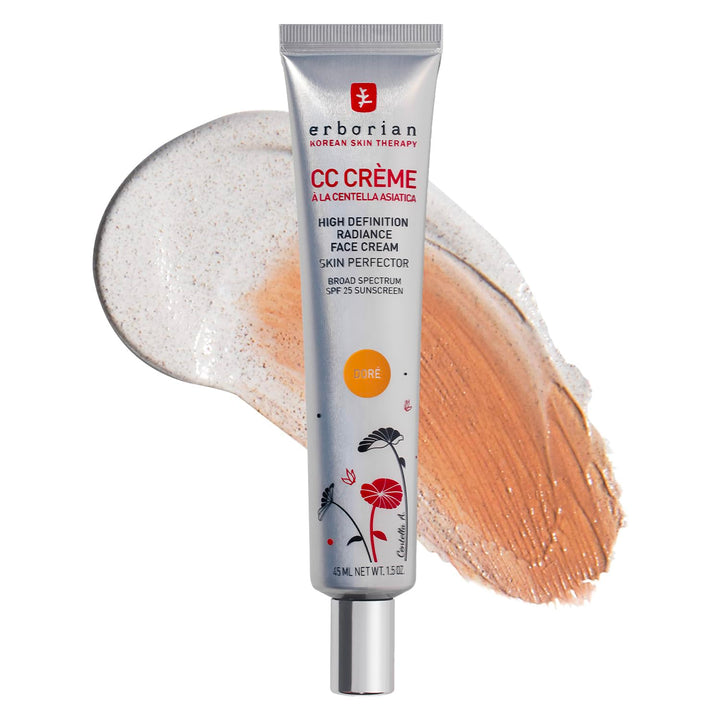 Erborian CC Cream Doré front packaging showing product and benefit of even coverage