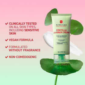 Erborian Centella cream being applied to hand for immediate hydration and barrier comfort