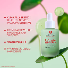 Erborian Centella Red Serum ingredients label showing key actives for soothing