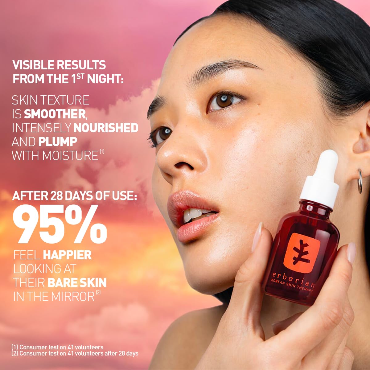 Erborian close-up of oil-serum texture showing lightweight finish and absorption