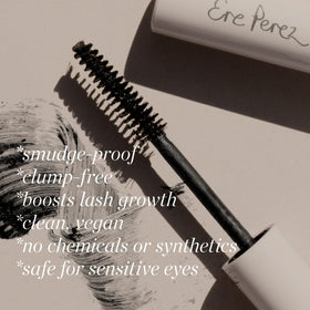 Ere Perez mascara in bathroom lifestyle setting suggesting everyday waterproof reliability