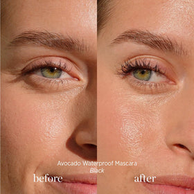 Ere Perez mascara beside a ruler illustrating the 10 ml compact travel-friendly size