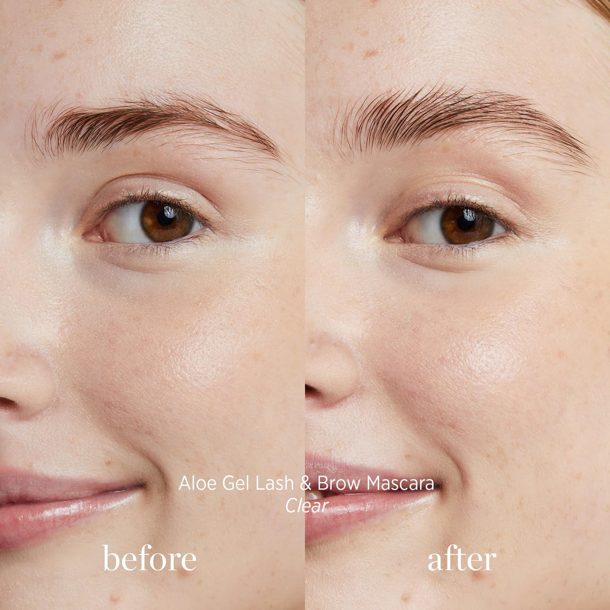 Ere Perez gel grooming brows in use for natural shape and lasting hold