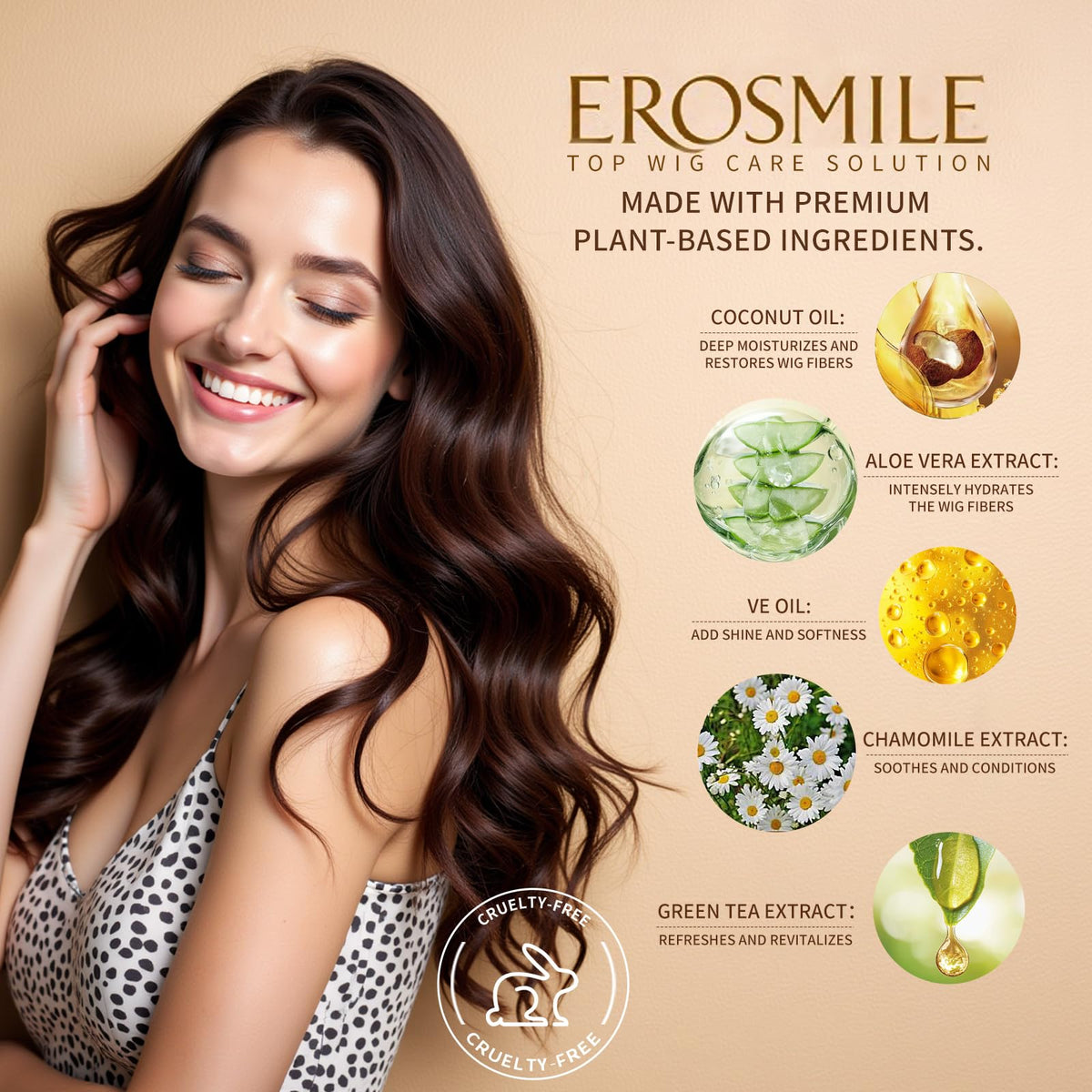 EROSMILE in-use washing wig demonstrating gentle cleansing and detangling benefit