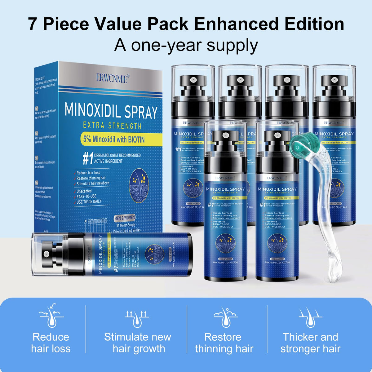 ERWCNMIE applying spray to scalp demonstrating targeted, easy use