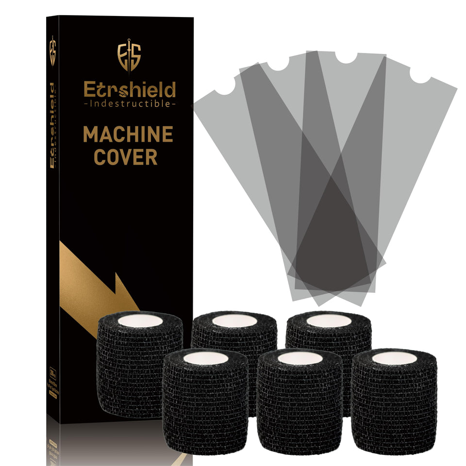 ES ETRSHIELD front packaging showing 200 large transparent-black sleeves protecting machines