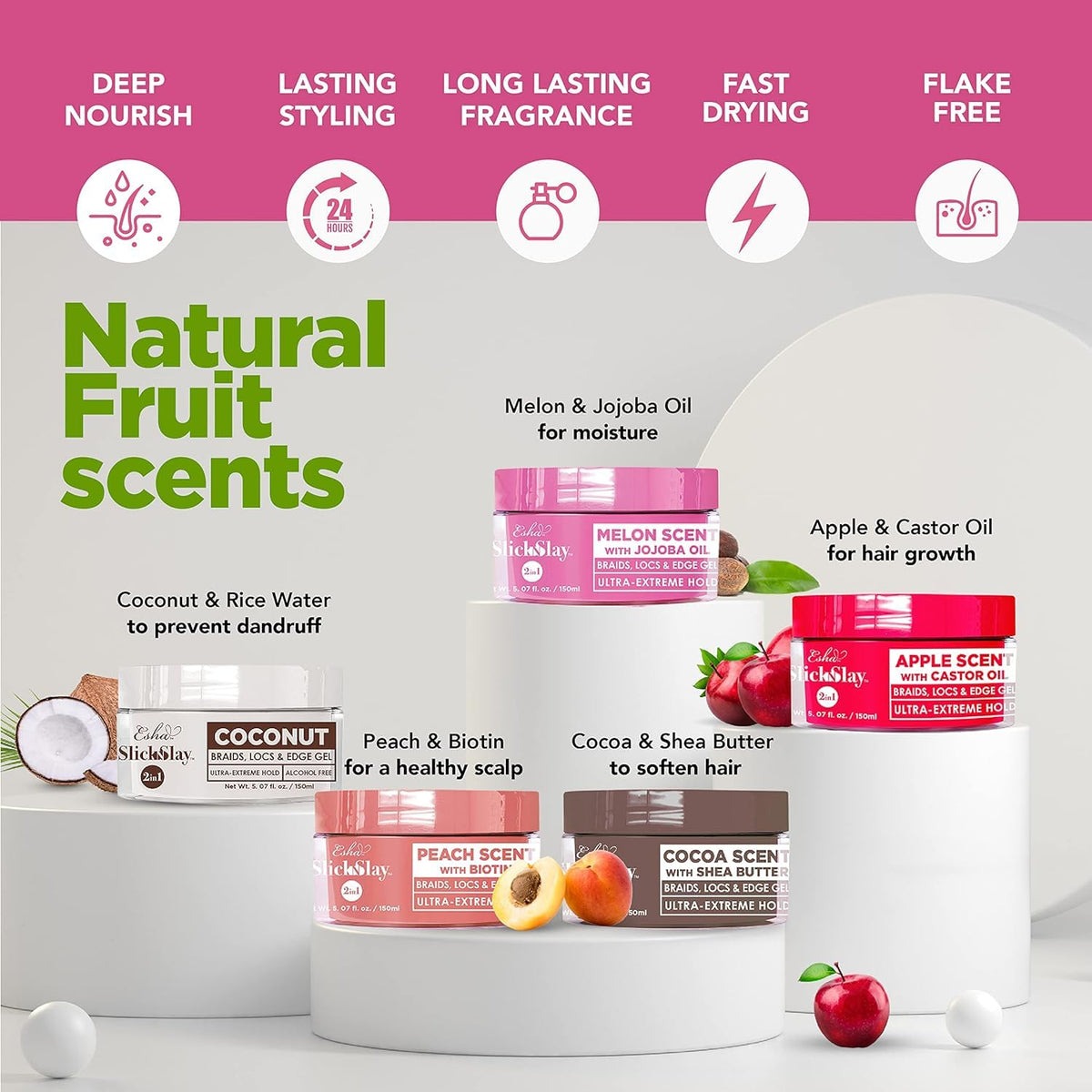 Esha Slick N Slay label close-up highlighting ingredients and hold benefit