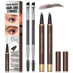 Espoce front packaging of two brow pens showing included brushes and branding benefit long-lasting brows