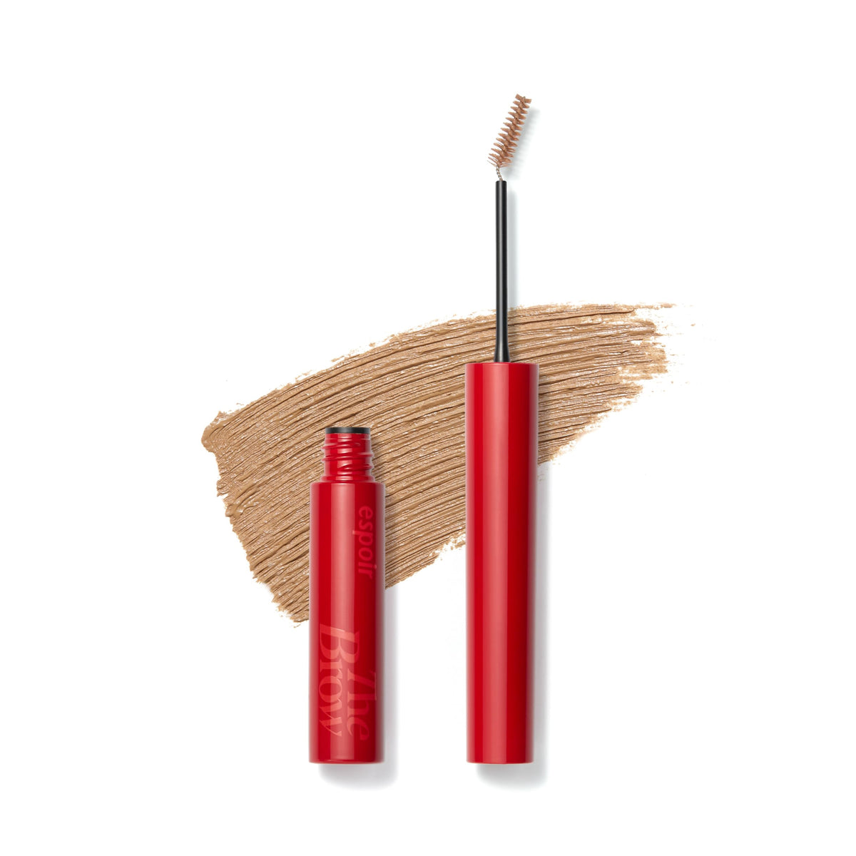 Espoir front packaging showing compact beige brow mascara, easy storage benefit