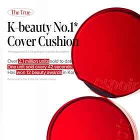 Espoir puff and mirror laid open highlighting convenient on-the-go application