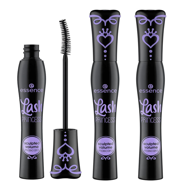 Essence Cosmetics front packaging of three black Lash Princess mascaras showing value pack