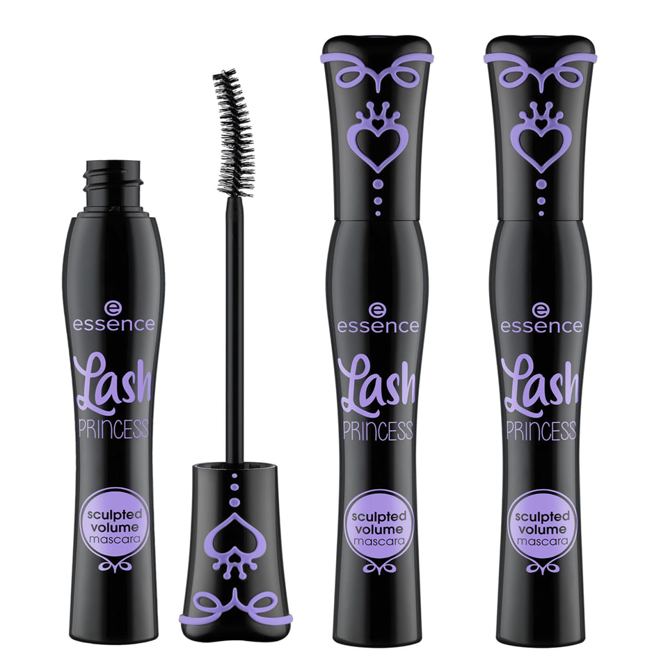 Essence Cosmetics front packaging of three black Lash Princess mascaras showing value pack