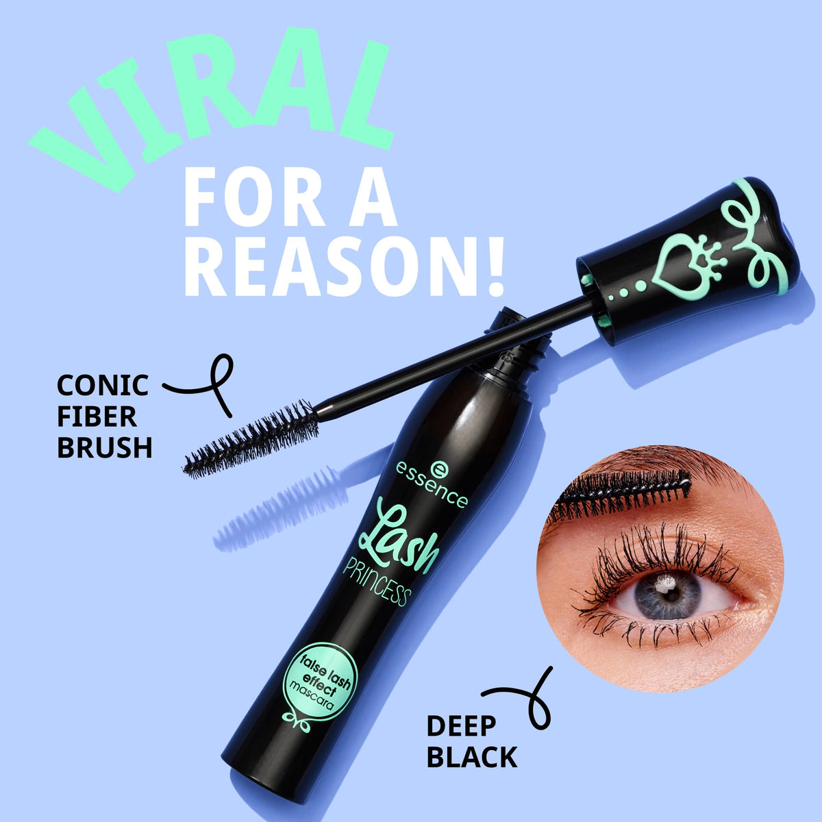 essence mascara brush detail demonstrating fiber brush for volume