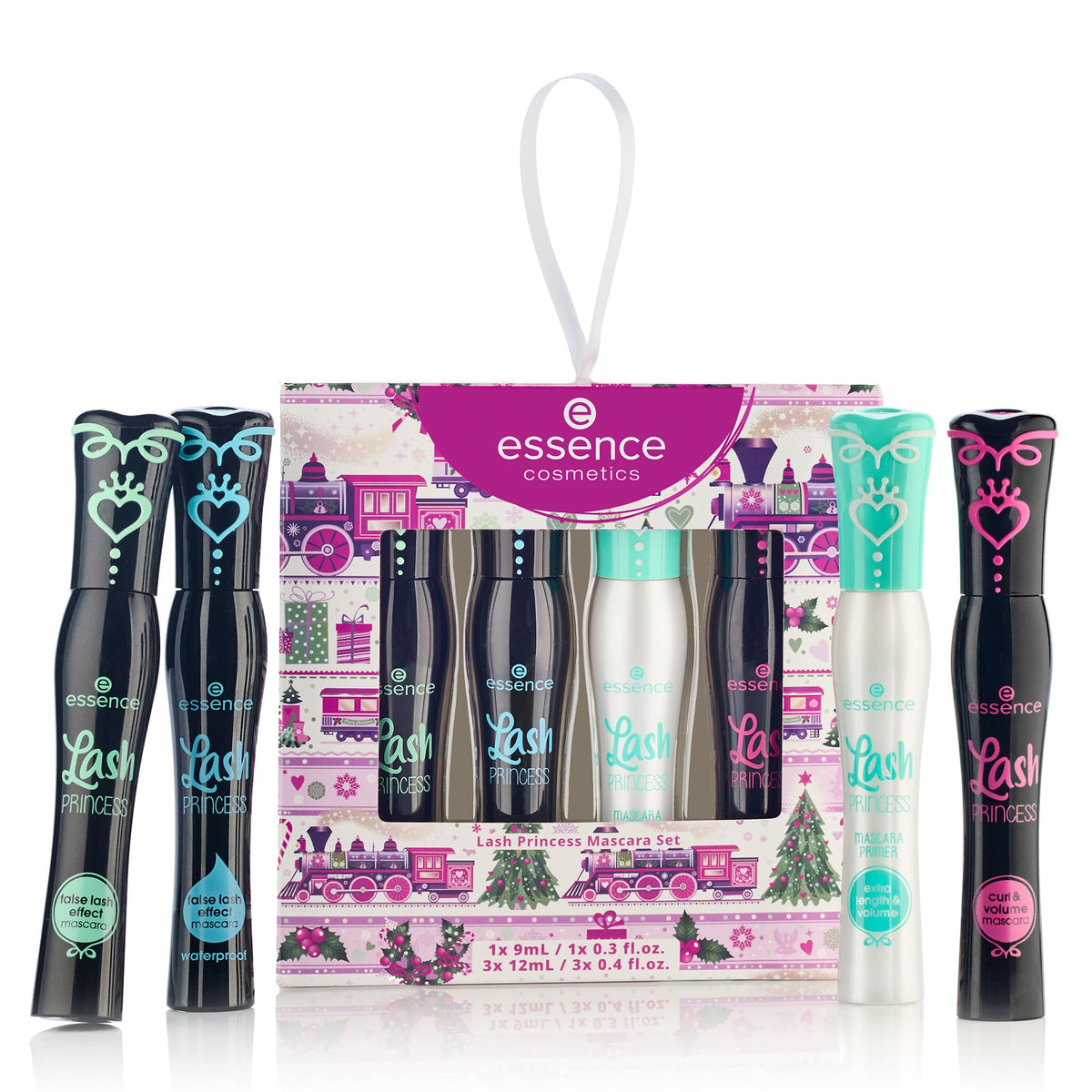Essence Cosmetics close-up of mascara wands highlighting brush shapes for precise application