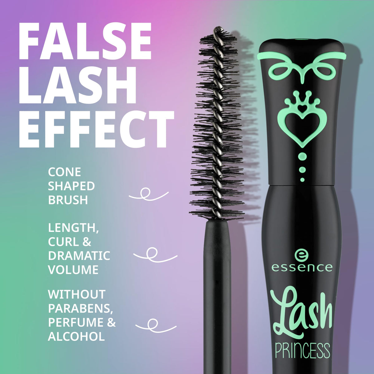 Essence Cosmetics waterproof mascara tube detail emphasizing long-lasting moisture resistance
