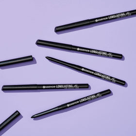 Essence Cosmetics eyeliners inside a makeup bag for easy travel use