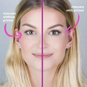 Essence Cosmetics primer texture swatch showing creamy white buildable formula