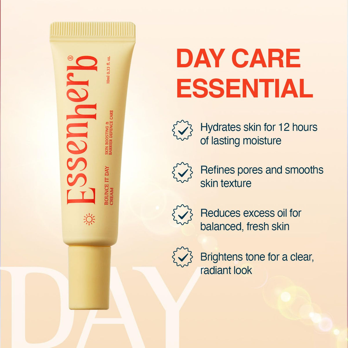 ESSENHERB applying day cream on hand demonstrating smooth, makeup-ready finish
