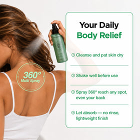 ESSENHERB bottle on shower shelf lifestyle shot promoting convenient daily use