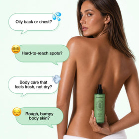 ESSENHERB mist being applied to back demonstrating reachable treatment benefit