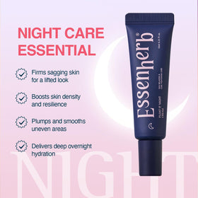 ESSENHERB night cream on bedside table illustrating overnight recovery support