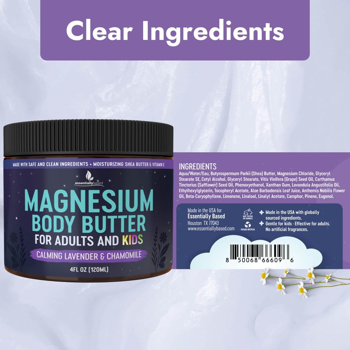 Essentially Based label close-up showing ingredient list and clean-formula reassurance