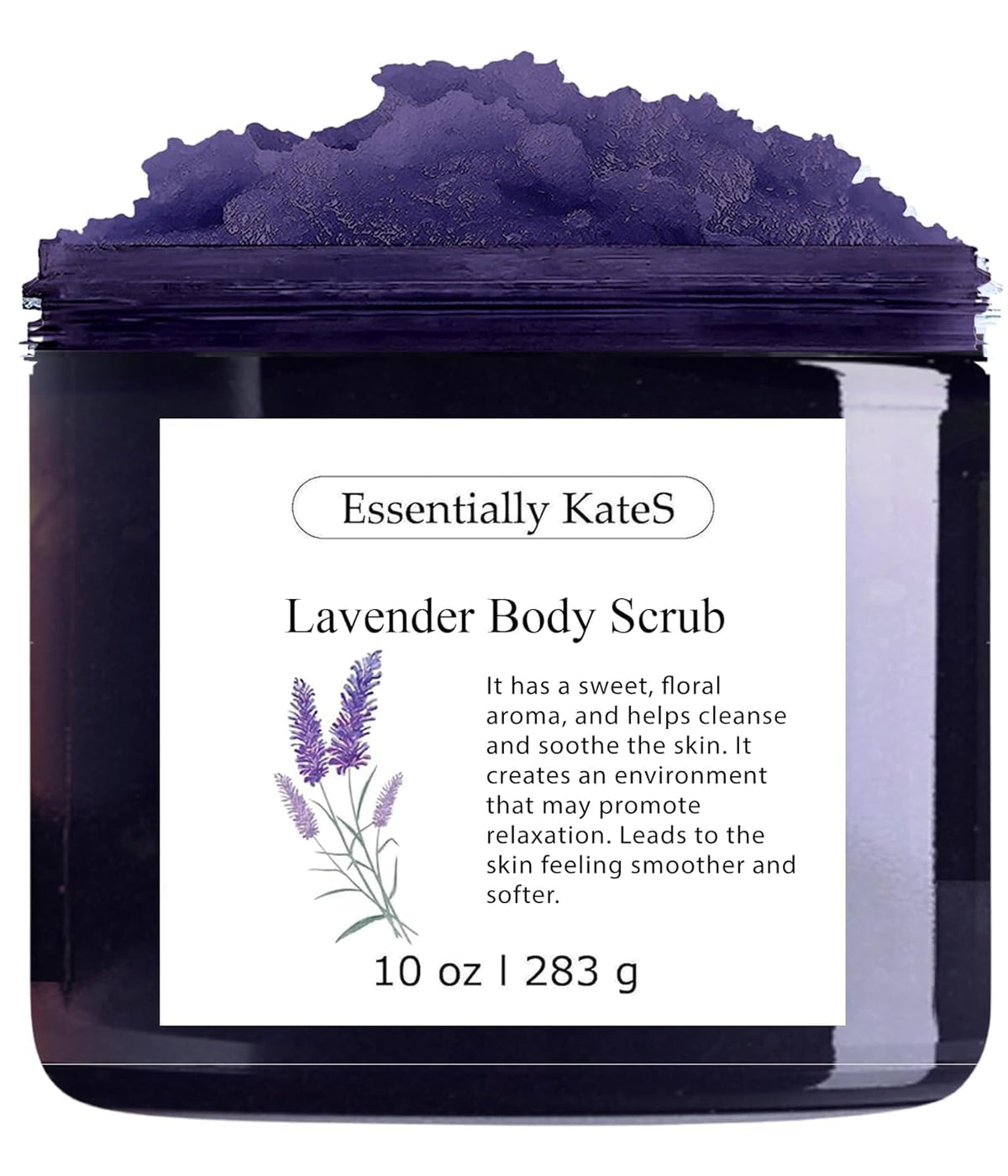 Essentially KateS jar front view showing lavender scrub and spa-ready look
