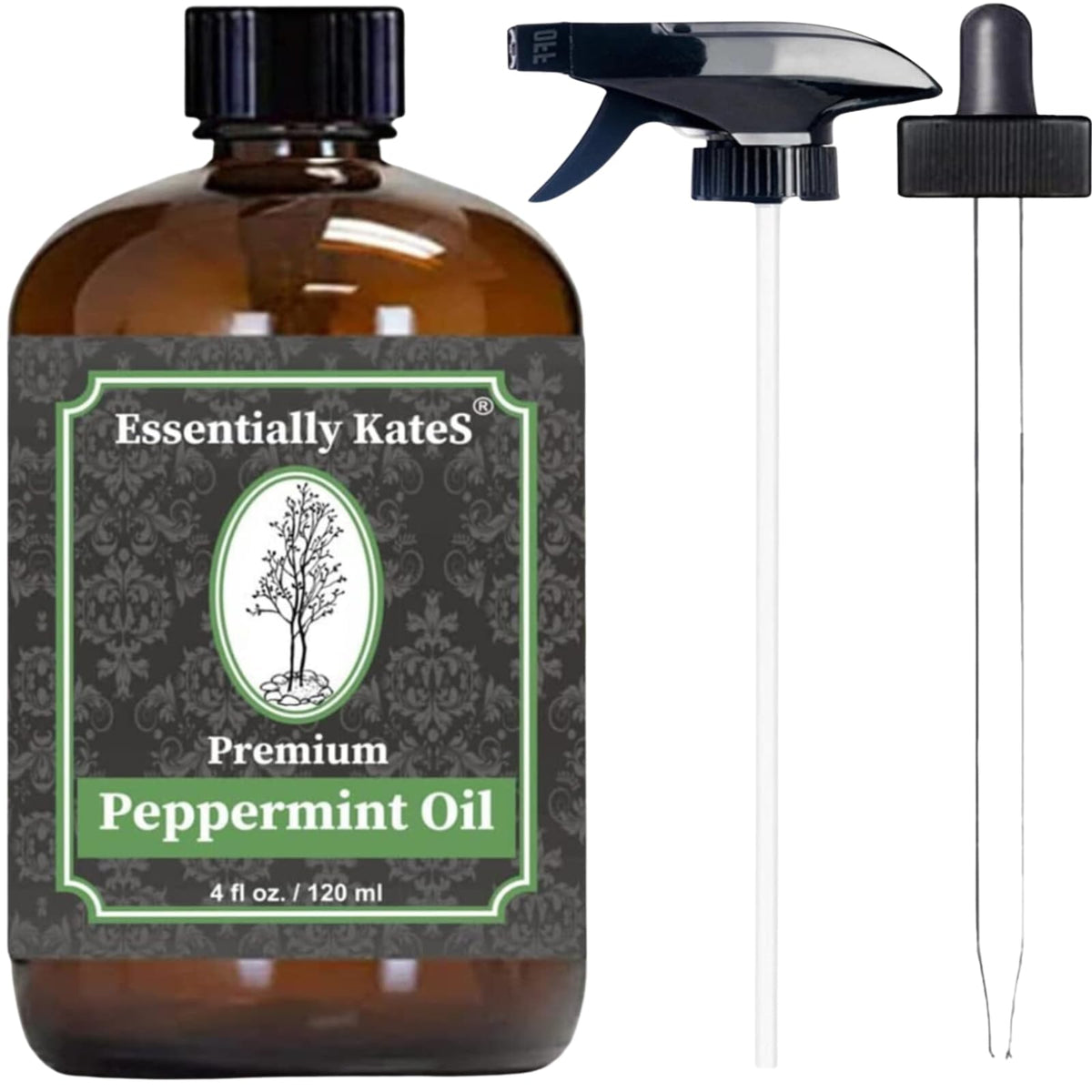 Essentially KateS large bottle front view showing label and included accessories for convenience