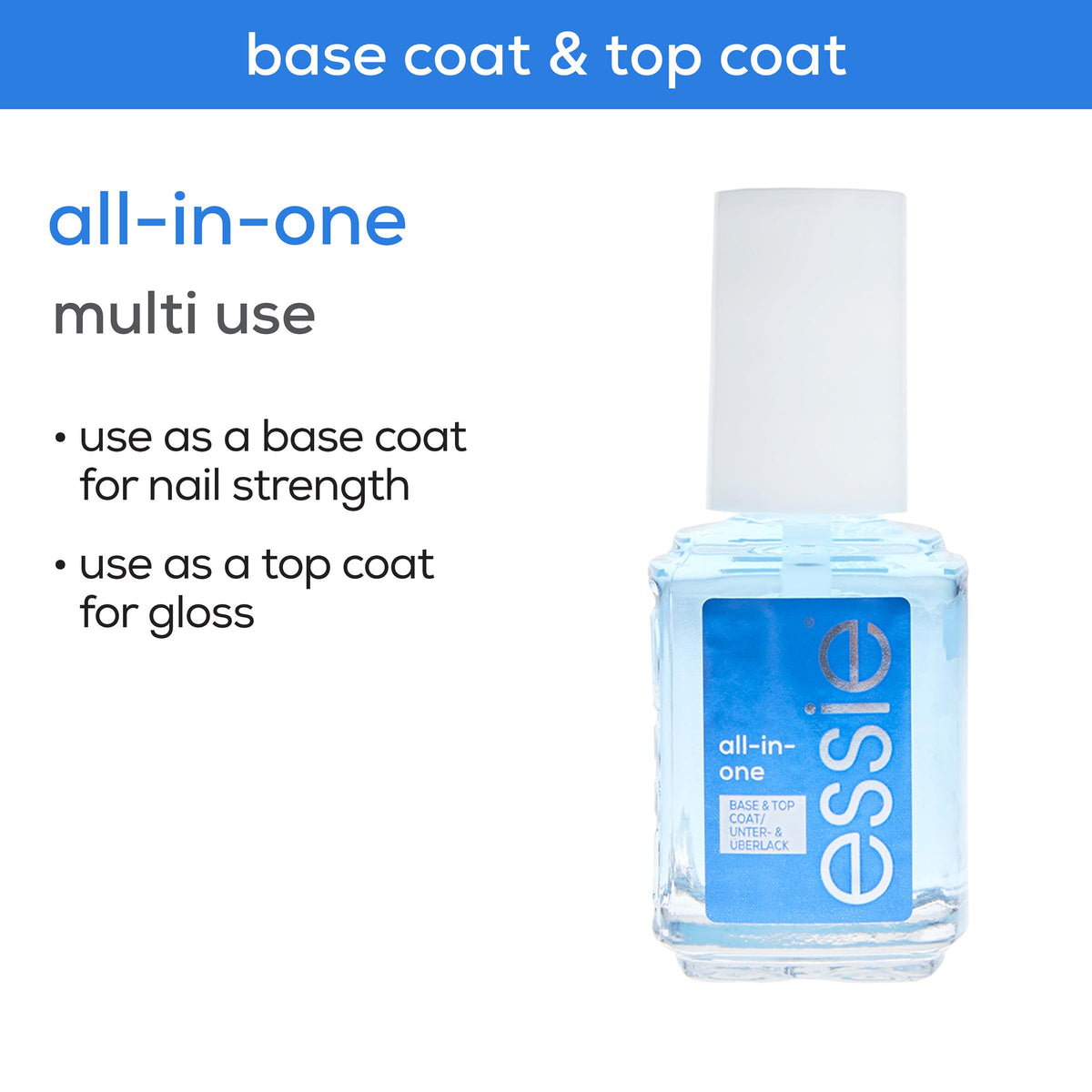 essie top coat applied over color to illustrate glossy sealed finish benefit