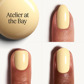 essie bottle close-up of label and cap, showcasing vegan formula and premium finish