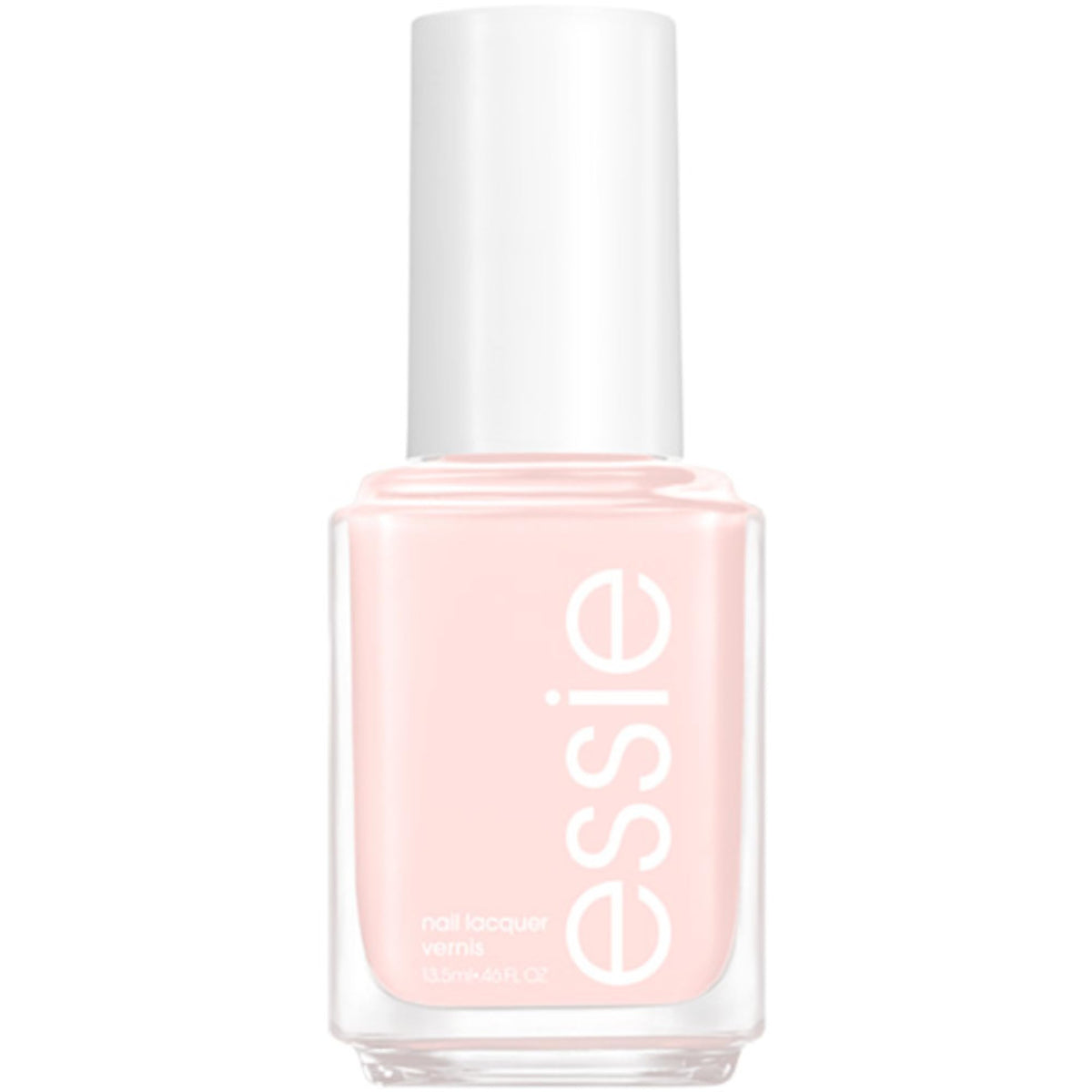 essie front bottle showing label and glossy pale-pink polish for classic finish