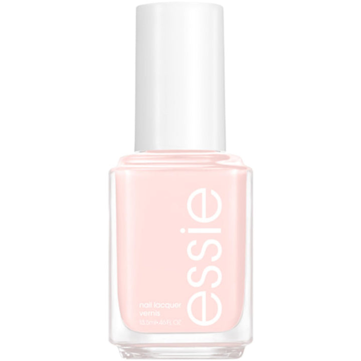essie front bottle showing label and glossy pale-pink polish for classic finish