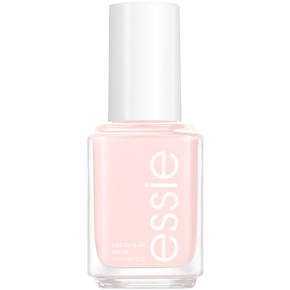 essie front bottle showing label and glossy pale-pink polish for classic finish
