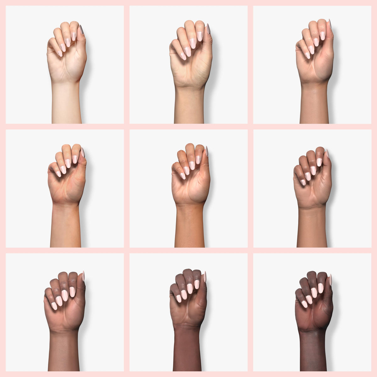 essie painted nails in hand pose showcasing natural, elegant manicure
