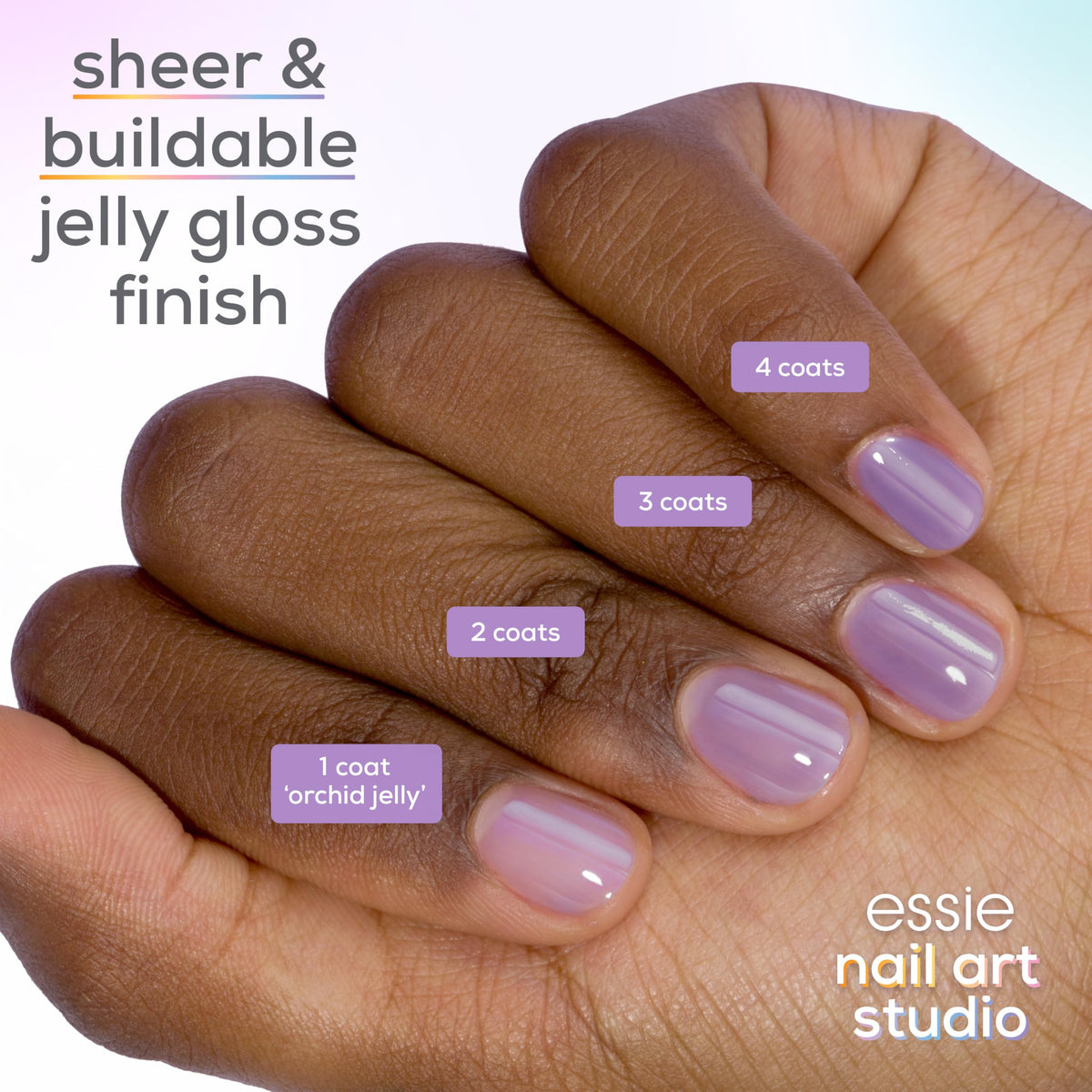 essie polish stroke on clear glass highlighting jelly gloss texture and shine